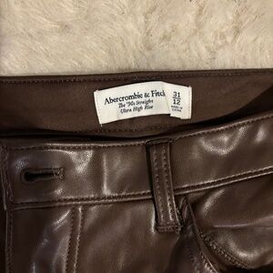 Abercrombie 90s straight brown faux leather pants